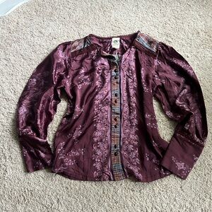 NWT Anthropologie Tiny Silky Purple Button Down Printed Shirt XS